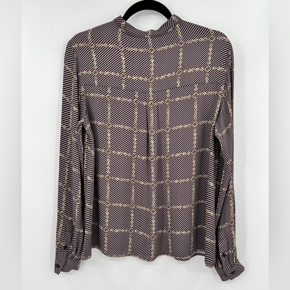 REISS Nyla Chain Link Print Button Down Top Blouse Striped Long Sleeve Size 4 - Picture 6 of 16